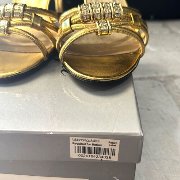 Ragazza Helena Sandal Kitten Heels Slingback Gold Metal Rhinestones Size 8.5 - Picture 5 of 6